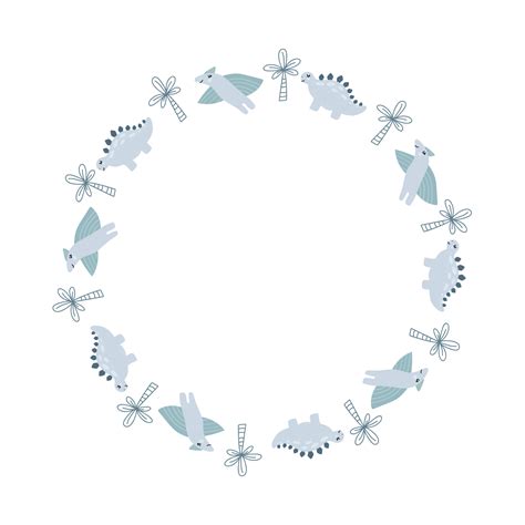 Circle Vector Frame Wreath With Dinosaurs And Palms Hand Drawn Dino