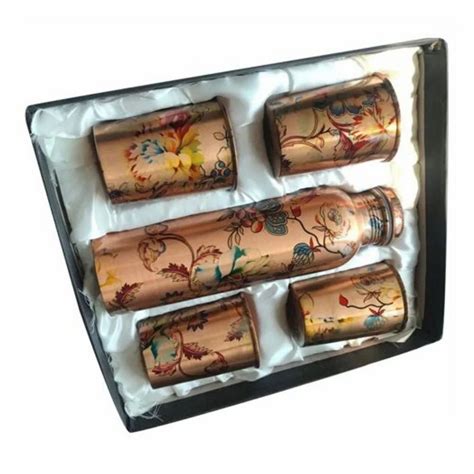 Floral Leaf Printed Copper Bottle Gift Set Packaging Type Box At Rs