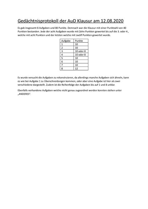 Gedächtnisprotokoll Klausur Algorithmen und Datenstruktur