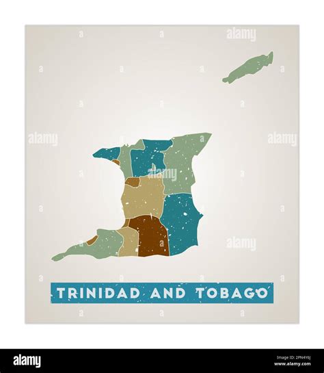 Trinidad And Tobago Map Country Poster With Regions Old Grunge