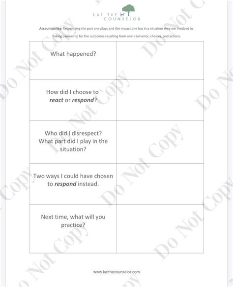 Reacting Vs Responding Therapeutic Worksheet Classful