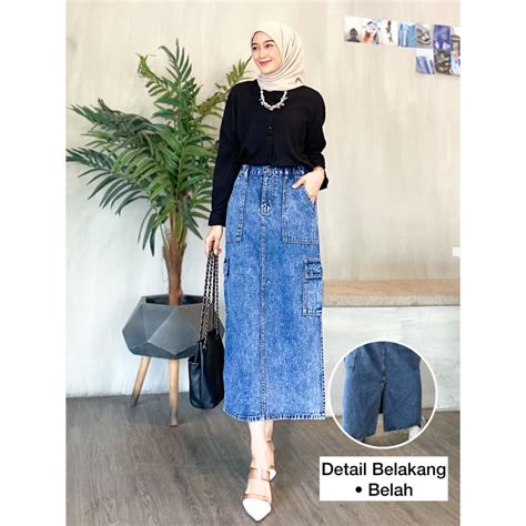 Jual Rok Cargo Jeans Highwaist Panjang Wanita Simplyjeans Luvy