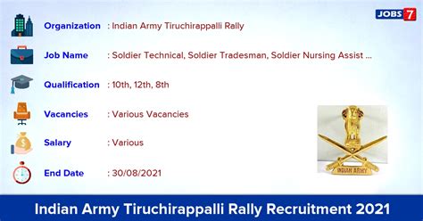 Indian Army Tiruchirappalli Recruitment 2021 Apply Online For Soldier