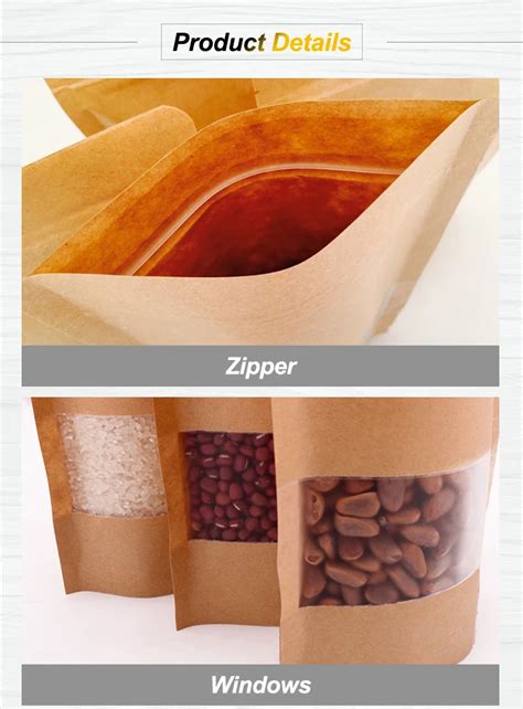 X Cm Reclosable Zipper Craft Paper Food Packaging Bags Stand Up