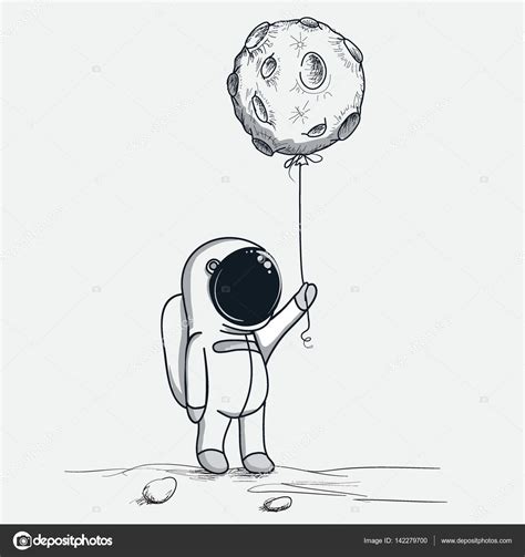 Lindo Astronauta Mantiene El Globo Abstracto Como Una Luna Ilustración De Stock De ©mirquurius