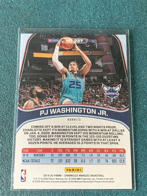 2019 Panini Chronicles PJ Washington Jr Rookie Card RC Marquee 57