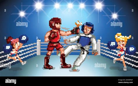 Background scene with athletes fighting in the ring illustration Stock ...