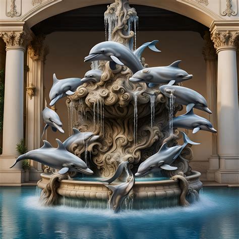 Massive Elaborate Water Fountain Dolphins Fish Octopi 4k