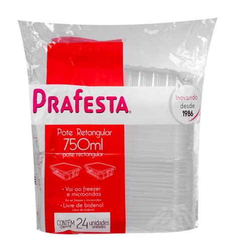 Pote Retangular Prafesta 750ml c tampa 24UN Embrast Indústria e