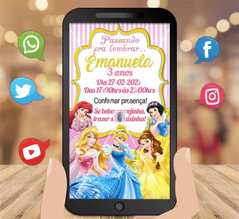 Convite Digital Princesas Disney Elo Produtos Especiais