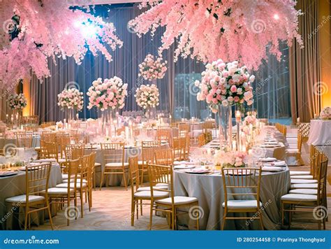 Decor of a Wedding Banquet Hall, Wedding Venue Decorations Stock ...