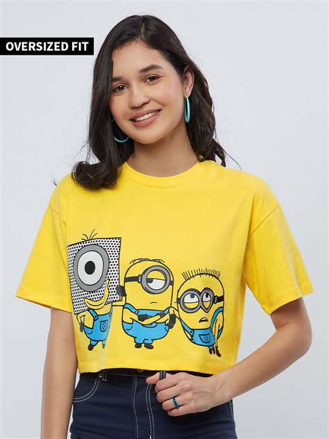 Buy Official Minions Stay Weird Stay Happy Women Oversized Crop Top Online