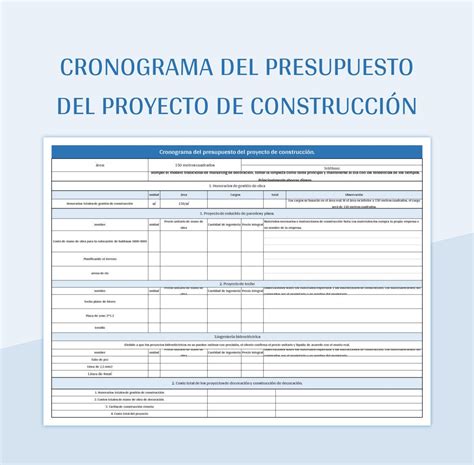 Plantilla De Excel Cronograma Del Presupuesto Del Proyecto De