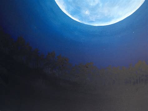 Blue Moon Painting, Celestial Art, Glowing Moon Wall Art, Bright Moon ...