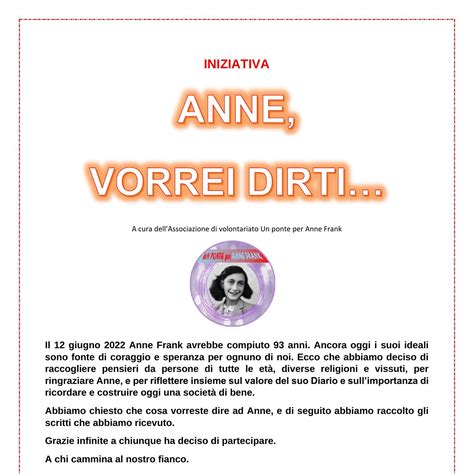 INIZIATIVA ANNE VORREI DIRTI - 12 GIUGNO 2022 - UN PONTE PER ANNE FRANK