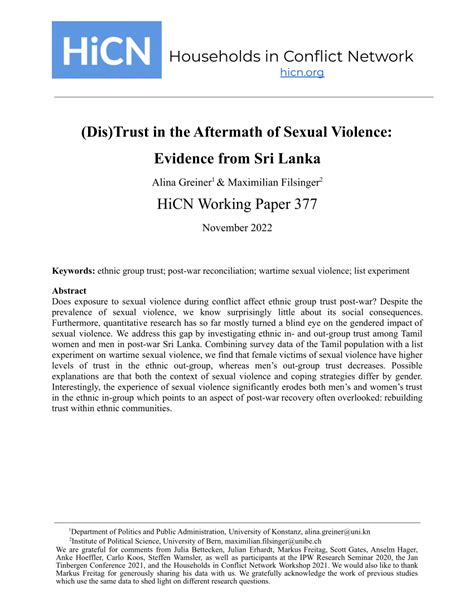 Pdf Distrust In The Aftermath Of Sexual Violence Evidence From Sri