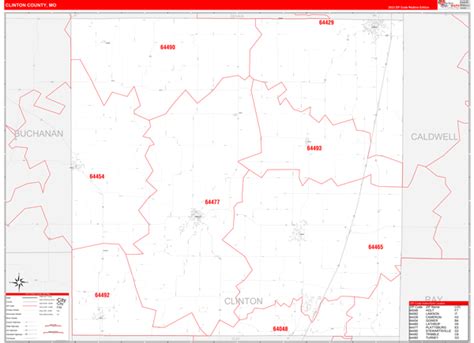 Clinton County Mo Zip Code Wall Map Red Line Style By Marketmaps