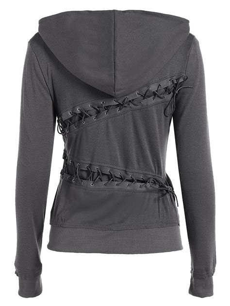 [60 Off] Trendy Hooded Long Sleeve Lace Up Solid Color Womens Hoodie