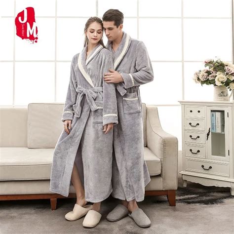 Lovers Thermal Extra Long Winter Robe Coral Fleece Bathrobe Women Men Flannel Thick Kimono