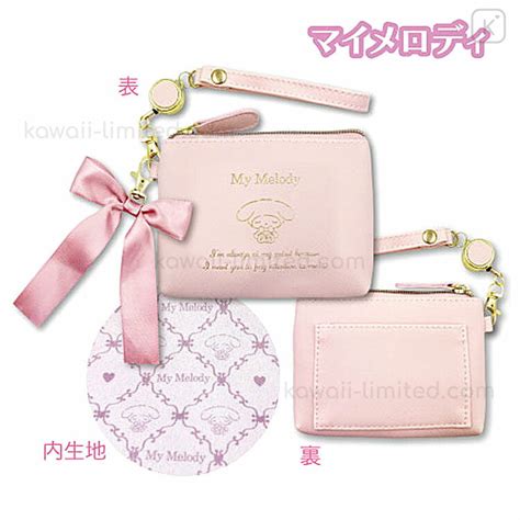 Japan Sanrio Reel Pass Case My Melody Pink Gold Ribbon Kawaii