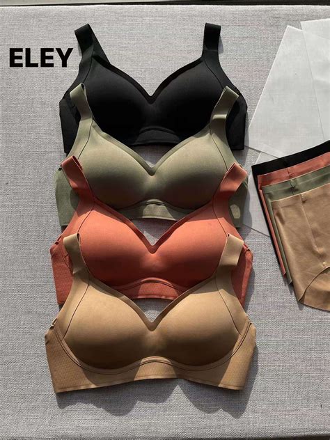 Plain Skin Nude Latex Underwear Bra And Panty Set 4 Colors Wireless Seamless Shock Absorb Sports