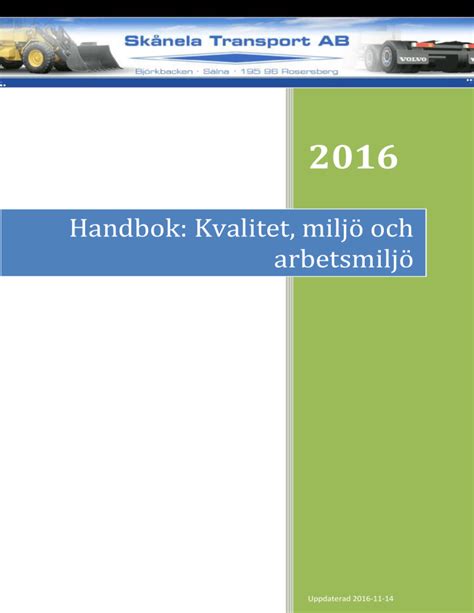 Handbok Kvalitet miljö och arbetsmiljö