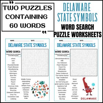 Delaware State Symbols Word Search Puzzle Worksheets Activities