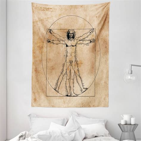 Human Anatomy Tapestry, Medieval Vitruvian Man Crosshatching Famous ...