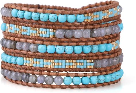 Amazon Kelitch Agate Seed Beads Wrap Bracelets On Brown Leather