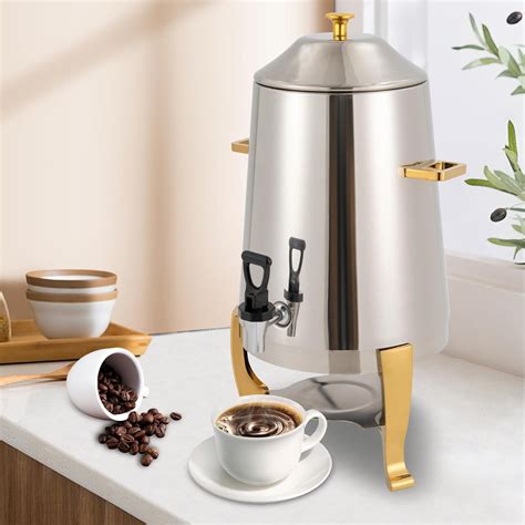 Hot Beverage Dispenser L Gal Stainless Steel Coffee Chafer Urn Gold Tray Holder Hot Drink