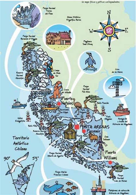Chiles Región XI Mapa turístico Chile para niños Magallanes chile