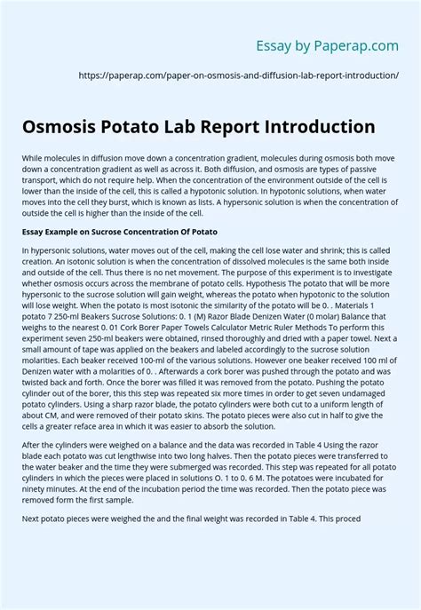 Osmosis Potato Lab Report Introduction Free Essay Example