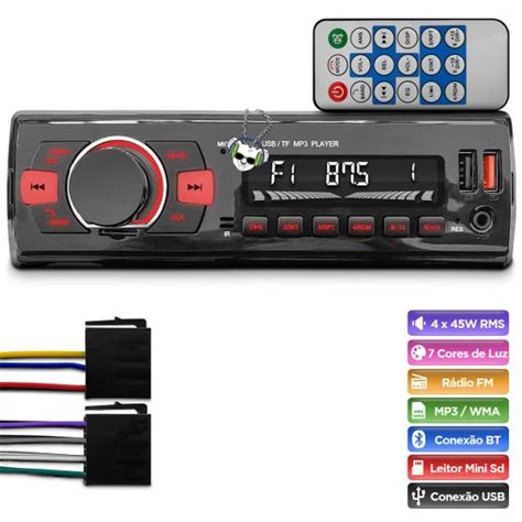 Som Automotivo R Dio Mp Player Din Bluetooth Entradas Usb Mini Sd