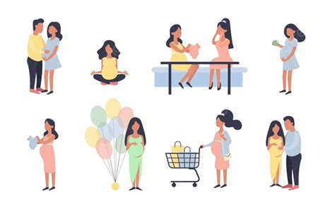 Pregnancy Vector Set Nutrition Shopping Activities Mother Couple