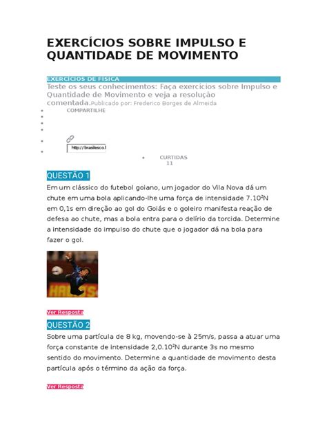 18 Exercícios Sobre Impulso e Quantidade de Movimento | PDF ...