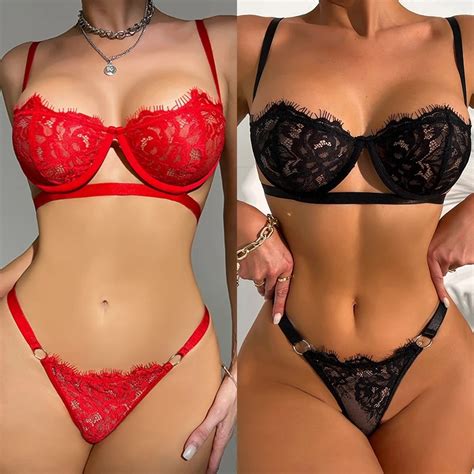 Conjunto Lingerie Sexy Gringa Sutiã Meia Taça Aro e Calcinha