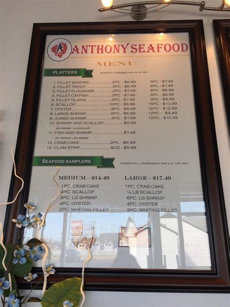 Menu at Anthony's Seafood restaurant, Hampton