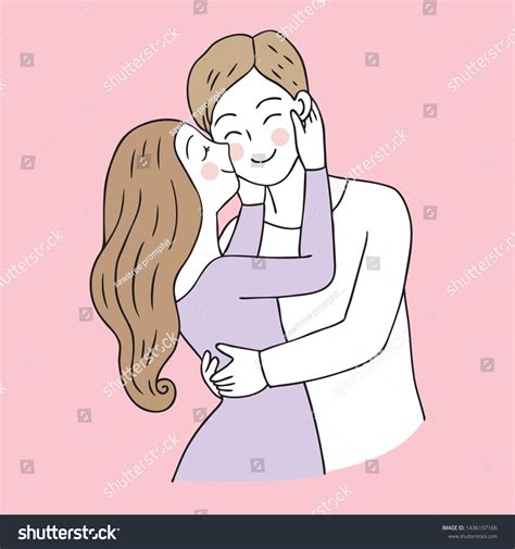 Cartoon Cute Valentines Day Couple Kiss Stock Vector Royalty Free