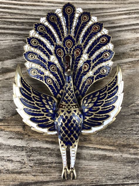 Vintage Royal Siam Peacock Bird Articulated Gold Blue… Gem