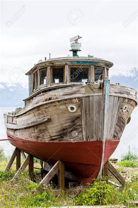 Old Wooden Boat On Alaskan Dry Dock Wooden Boats Boat Old Boats