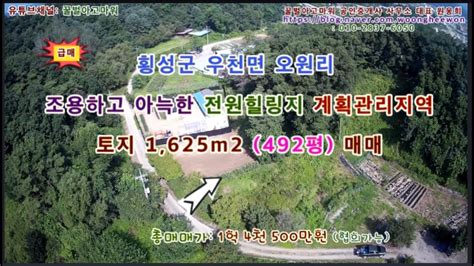 급매 횡성군 우천면 오원리 계획관리지역 토지 492평 협의가능 Youtube