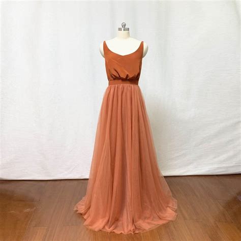 Burnt Orange Chiffon Tulle Long Bridesmaid Dress 2966631 Weddbook