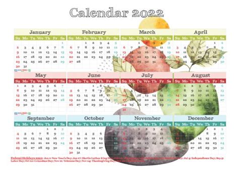 Free Printable 2022 Yearly Calendar with Holidays 12 Templates (Watercolor)