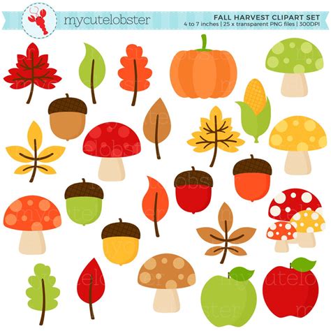 Fall Harvest Clipart Set Clip Art Set of Leaves Acorns - Etsy