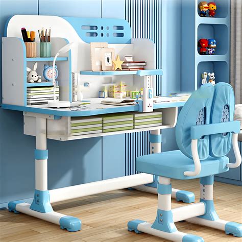 Adjustable White Wood Kids Computer Desk with Storage and Shelves ...