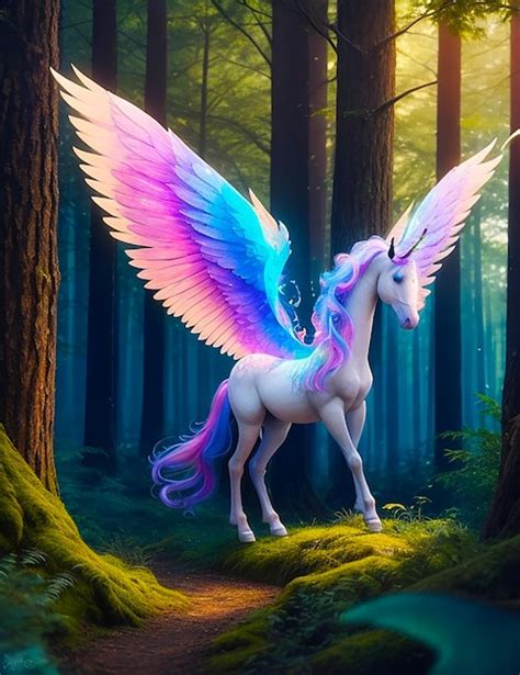 Premium Ai Image Beautiful Unicorn In Magical Colorful Forest