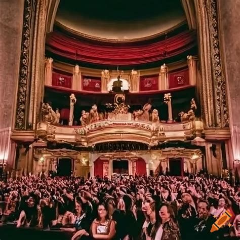 Audience Cheering And Clapping In A Grand Theatre At Night In