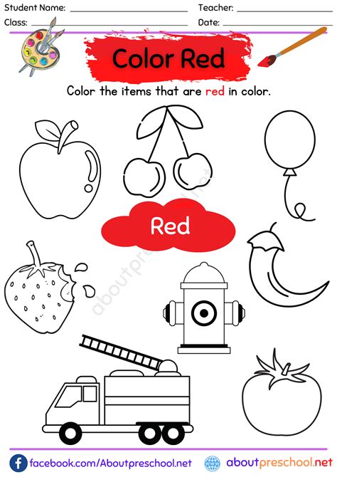 Color Red Worksheet For Preschool About Preschool