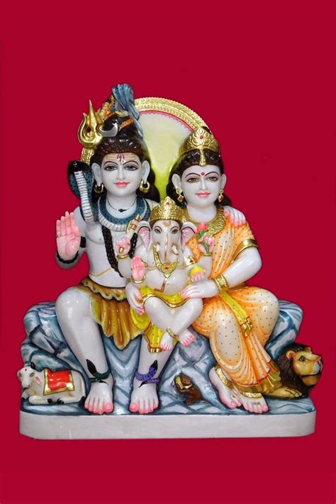 Multicolor Hindu Marble Shiv Parivar Statue For Worship Size 2 Feet