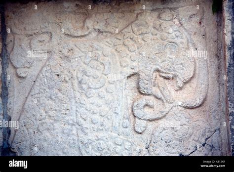 Carving Of A Jaguar Eating A Human Heart At The Ruined Mayan City Of